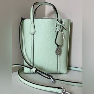 New Tory Burch Mini Perry Tote N/S Crossbody Leather Meadow Mist with Dust bag